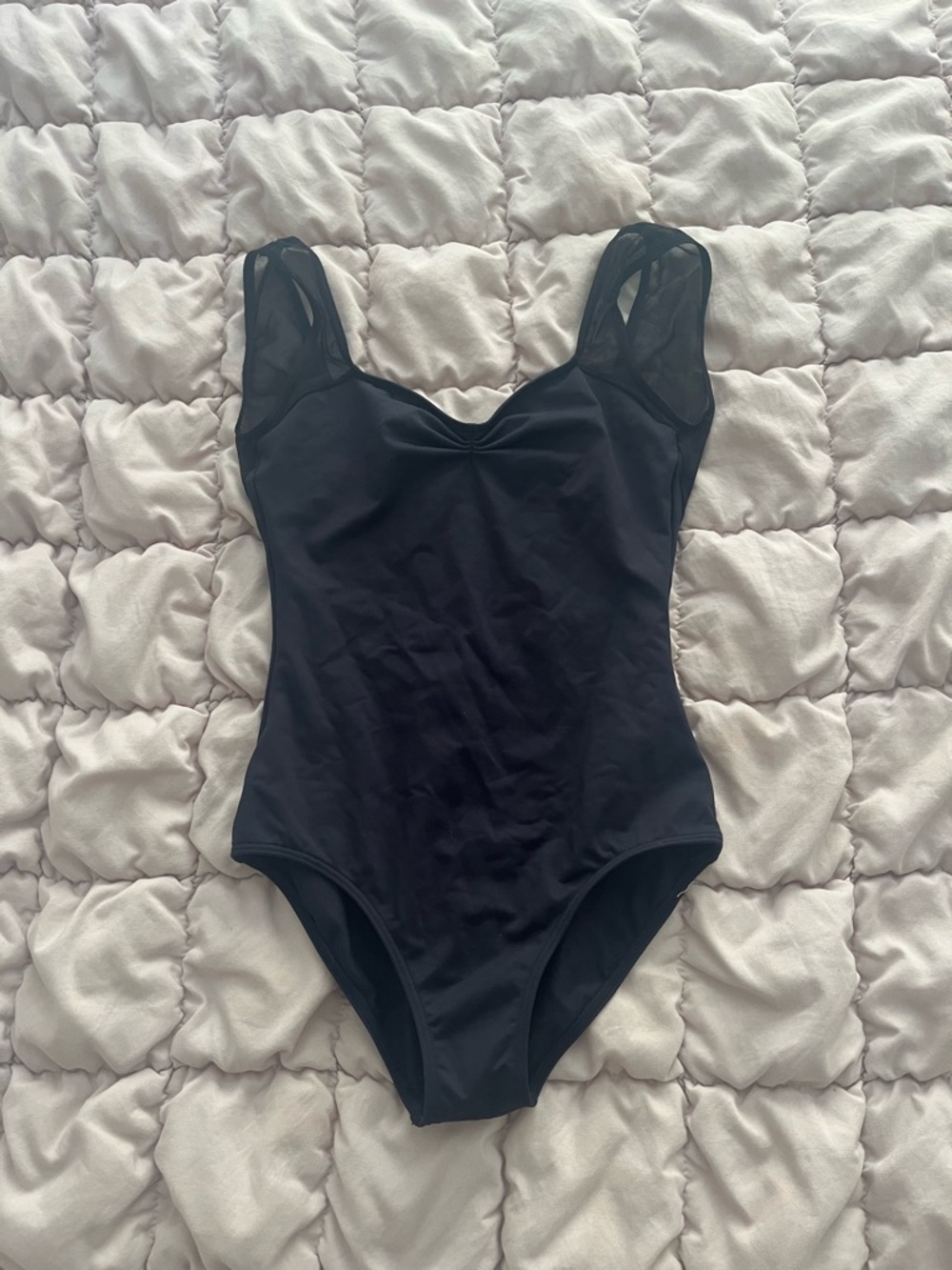 Black mesh shoulder leotard